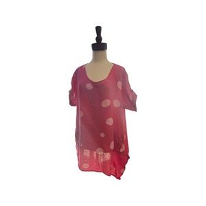 Pink polka dot top in linen